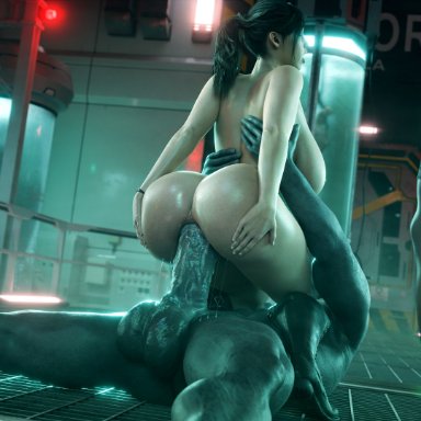 resident evil, resident evil 2, resident evil 3, claire redfield, jill valentine, mr x, rigid3d, 1boy, 3girls, cowgirl position, female, huge cock, male, nude, penis