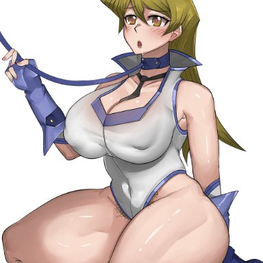 yu-gi-oh!, alexis rhodes, tenjouin asuka, elijahzx, 1girls, big breasts, breasts, cleavage, collar, curvaceous, curvy, curvy body, curvy female, curvy figure, drooling