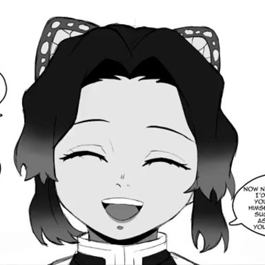 demon slayer, kimetsu no yaiba, kamado tanjirou, kochou shinobu, blackwhiplash, 1boy1girl, 1girls, aphrodisiac, big ass, big butt, bottomless, breasts, butterfly hair ornament, comic dub, cum in pussy