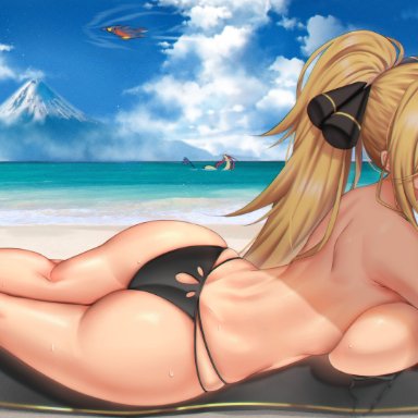 pokemon, pokemon dppt, cynthia (pokemon), anima (togashi), ett, 1girl, 1girls, ass, backboob, bikini bottom, blonde hair, ee, eyebrows visible through hair, hair over one eye, heart-shaped eyewear