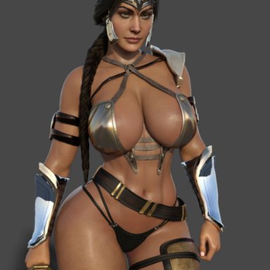 dc, diana prince, wonder woman, rude frog, 1girls, athletic, athletic female, breasts, cleavage, dark-skinned female, dark skin, female, female only, gauntlets, grey eyes