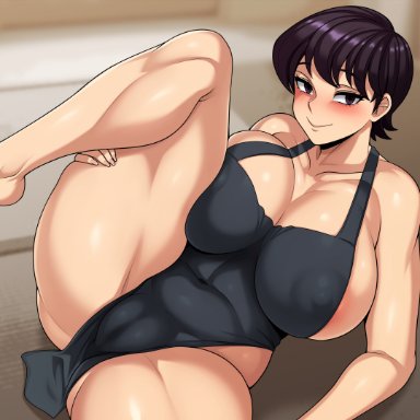 komi-san wa komyushou desu, komi shuuko, jmg, 1girls, apron, apron only, asian, asian female, asian milf, black eyes, black hair, breasts, female, female only, hips