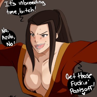 avatar the last airbender, azula, zuko, inuyuru, big breasts, breast out, breasts, brother and sister, erect nipples, female focus, femdom, fire nation, imminent rape, imminent sex, impregnation request