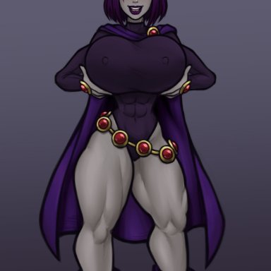 dc, dc comics, teen titans, raven, raven (dc), raiounsfw, 1girls, big breasts, boots, breasts, cape, female, female focus, female only, grabbing own breast