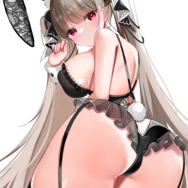 azur lane, formidable (azur lane), artist request, ass, bare shoulders, big ass, big breasts, blush, breasts, bunny ears, cameltoe, embarrassed, female, from behind, from below