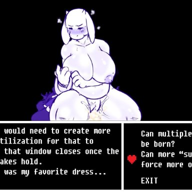 undertale, undertale (series), toriel, fakeryway, pleasure castle, anthro, big breasts, bigbeanpole, black background, bodily fluids, boss monster, bovid, breasts, caprine, cum