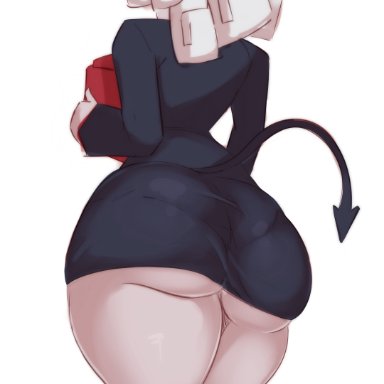 helltaker, pandemonica (helltaker), lewddoodler, ass focus, big ass, demon, fat ass, huge ass, hyper ass, office, panties visible through clothing, skirt