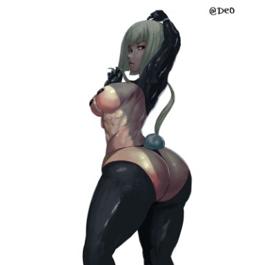 rwby, emerald sustrai, deo, ass, big ass, bunny tail, bunnysuit, dat ass, female, female only, looking at viewer, looking back, muscular female, nipple covers, solo