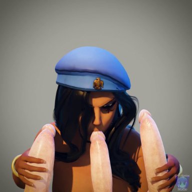 overwatch, ana amari, cryomaniac, 1female, 1girl, 1girls, 3boys, areola, blowjob, dark-skinned female, egyptian, egyptian female, fellatio, group, interracial