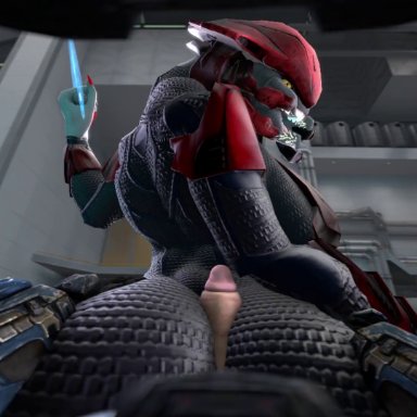 halo (series), microsoft, xbox game studios, female sangheili, sangheili, sfmdemon, 1boy, 1girls, 343 industries, alien, alien girl, armor, ass, big ass, big butt