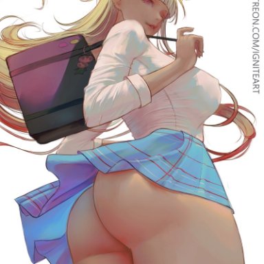 sono bisque doll wa koi wo suru, kitagawa marin, ignitesart, 1girls, ass, blonde hair, female, female only, school bag, school uniform, solo