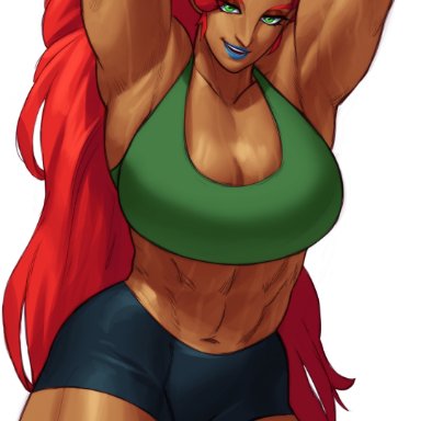 breath of the wild, nintendo, the legend of zelda, urbosa, sotcho, 1female, 1girl, 1girls, abs, athletic, athletic female, big breasts, blue lipstick, clothed, clothing