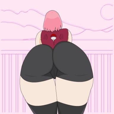 boruto: naruto next generations, naruto, naruto (series), sakura haruno, lrslink, ass, ass focus, back view, big ass, bike shorts, bounce, bouncing ass, faceless, faceless female, facing away