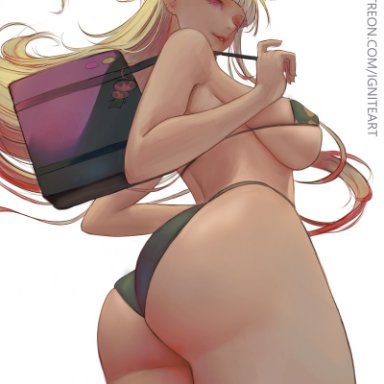 sono bisque doll wa koi wo suru, kitagawa marin, ignitesart, 1girl, ass, barely clothed, big ass, big breasts, bikini, blonde hair, school bag