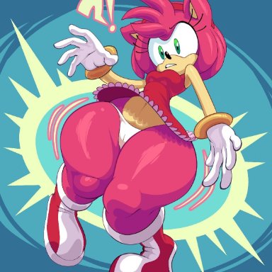 sonic (series), amy rose, daredemon7000, 1girls, ?!, anthro, bottom heavy, breasts, cameltoe, female, female only, green eyes, panties, pink body, solo