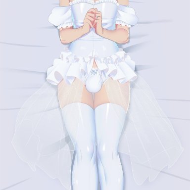 inazuma eleven, inazuma eleven (series), inazuma eleven go, kyosuke tsurugi, tsurugi kyousuke, nennanennanenna, bulge, femboy, thick thighs, thigh highs, wedding dress