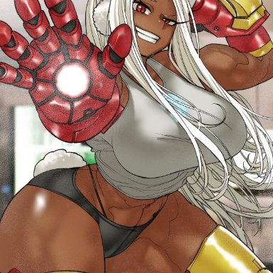 marvel, my hero academia, iron man, miruko, rumi usagiyama, shosho oekaki, 1girls, alternate costume, black lingerie, breasts, bunny ears, bunny girl, cosplay, dark skin, large breasts