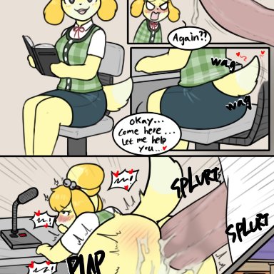 animal crossing, nintendo, isabelle (animal crossing), wbnsfwfactory, anal, anal sex, anthro, big penis, blush, bodily fluids, breasts, canid, canine, canis, clothed