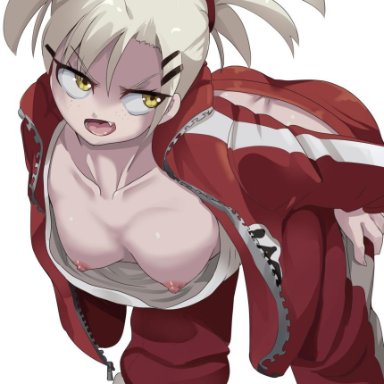 bleach, hiyori sarugaki, nico-mo, ass, bending over, bent over, blonde hair, breasts, breasts out, cleavage, female, female only, freckles, hand on hip, jersey