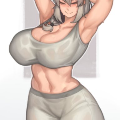 uzaki-chan wa asobitai!, uzaki tsuki, kelvin hiu, 1girls, armpits, arms behind head, arms up, bangs, bare shoulders, blush, bra, breasts, clavicle, cleavage, closed eyes