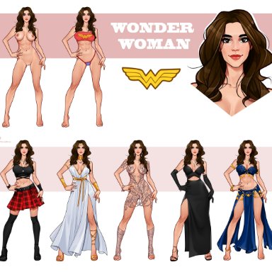 dc, dc comics, wonder woman (series), diana prince, wonder woman, minko, 1girls, abs, belly dancer, belly dancer outfit, brown eyes, brown hair, cleavage, fit female, harem girl