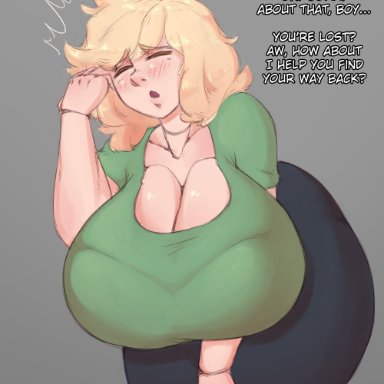 original, oc, original character, sosoni, 1girls, ass, big ass, big breasts, blonde hair, bottomwear, breasts, cleavage, closed eyes, clothed, clothing