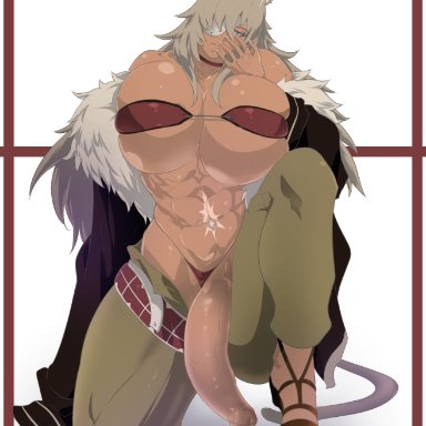 mushoku tensei, ghislaine dedoldia, tenchizone, 1futa, abs, animal ears, breasts, bursting breasts, clothed, clothing, dark-skinned futanari, dark skin, flaccid, futa only, futanari