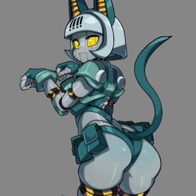 lab zero games, skullgirls, robo-fortune, waa153, 1girls, android, animal ears, ass, cat ears, robot girl, solo, tail