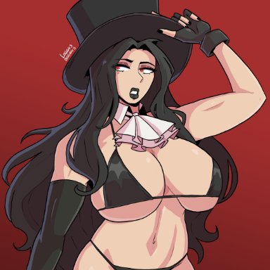 arc system works, guilty gear, guilty gear strive, testament (guilty gear), loggus doggus, testament, 1other, androgynous, bikini, black hair, black lipstick, fingerless gloves, gloves, large breasts, lipstick