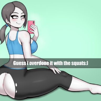 nintendo, snapchat, wii fit trainer, drunkavocado, 1girls, anus, anus peek, apple butt, asking for it, big breasts, blush, bubble ass, bubble butt, cock hungry, crop top