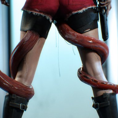 capcom, resident evil, resident evil 2, resident evil 2 remake, claire redfield, licker, nocturnalone, ass, bare thighs, behind, behind view, between legs, black legwear, boots, butt
