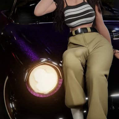 gbananaya, alleyway, big penis, bulge, car, clothed futanari, futa only, futanari, latina, makeup, night, penis under clothes, regina (gbananaya), 3d, 3dx