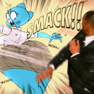 the amazing world of gumball, nicole watterson, will smith, wolftang, 5 fingers, angry, anthro, ass, back boob, bent over, big butt, black eyebrows, black suit, blue body, blue ears