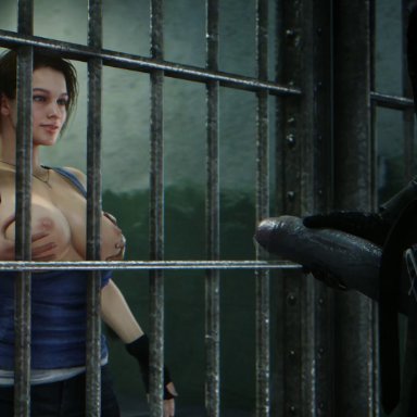 resident evil, resident evil 2, resident evil 2 remake, resident evil 3, resident evil 3 remake, ada wong, jill valentine, jill valentine (sasha zotova), mr x, noname55, 1boy, 2girls, areolae, big breasts, big penis