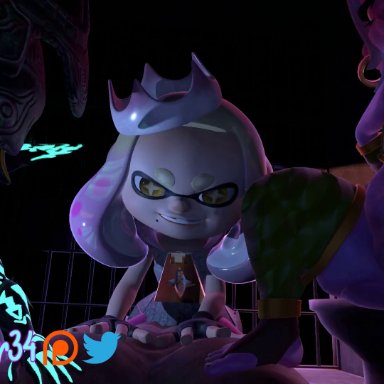 league of legends, splatoon, splatoon 2, the legend of zelda, twilight princess, imp midna, inkling, midna, pearl (splatoon), tristana, twili, yordle, thenaysayer34, 3girls, breast grab