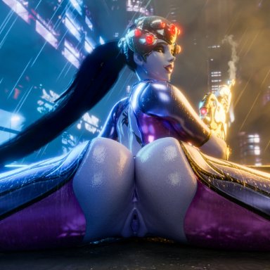 blizzard entertainment, overwatch, amelie lacroix, widowmaker, vinny arts, 1girls, ass, asshole, big ass, big butt, blue hair, blue skin, female, female only, looking at viewer