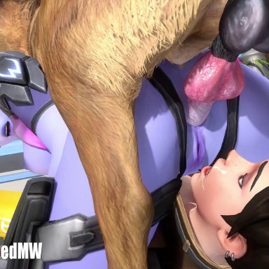 overwatch, tracer, widowmaker, eviltoastedmw, 2girls, 69, anal, anal penetration, ass to mouth, brown hair, canine, canine penis, lying, open mouth, purple hair