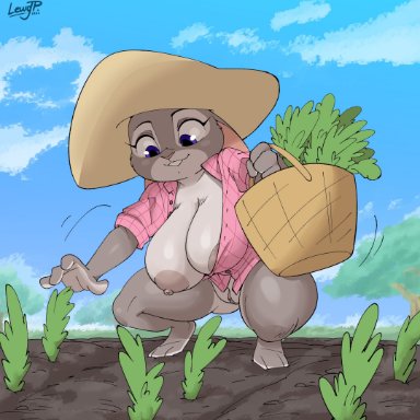 disney, zootopia, judy hopps, joaoppereiraus, 3 toes, 4 fingers, anthro, areola, areola slip, basket, big breasts, bottomless, breasts, buckteeth, carrot