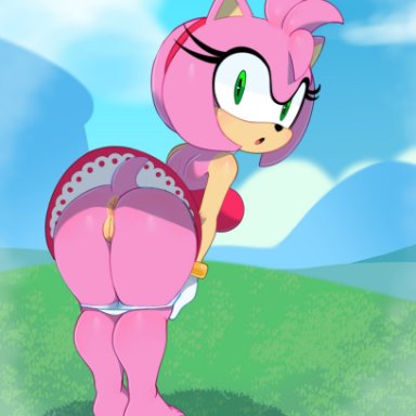 sega, sonic (series), sonic the hedgehog (series), amy rose, somescrub, accessory, anthro, anus, ass, barefoot, bent over, bottomless, bracelet, breasts, clothed