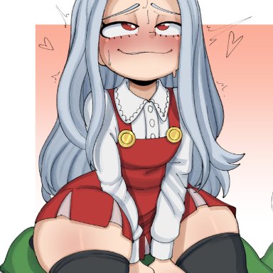 my hero academia, eri (my hero academia), aged up, big thighs, cute, excited, leggings, legs, light-skinned female, light skin, red eyes, thick thighs, white hairn