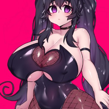 crawling dreams, nyarla (crawling dreams), lewdweather, merryweather, osiimi, 1girls, armband, black hair, blush, blushing, boob window, bunny ears, bunny girl, bunnysuit, choker