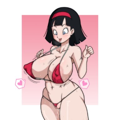 dragon ball, dragon ball super, dragon ball z, shounen jump, videl, riffsandskulls, 1girls, big breasts, black hair, breasts, female, female focus, female only, genital fluids, hairband