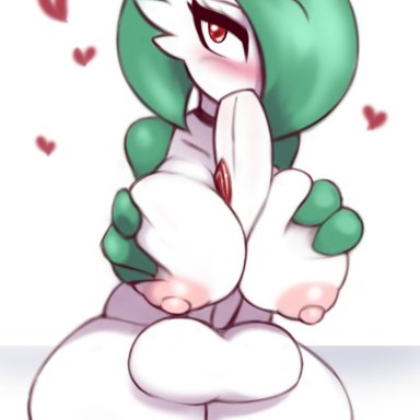 pokemon, gardevoir, neayix, 1futa, autofellatio, autopaizuri, balls, balls on leg, big balls, big breasts, breasts, erection, fellatio, futa only, futanari