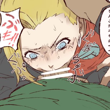 naruto, naruto (classic), naruto (series), ino yamanaka, nier (artist), blonde hair, blowjob, blue eyes, clothed sex, deepthroat, fellatio, female, head grab, male, male/female