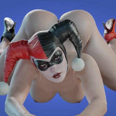 batman (series), dc, dc comics, harley quinn, harley quinn (classic), smitty34, ass up, big ass, big breats, facepaint, female, female only, head tilt, high heels, nude