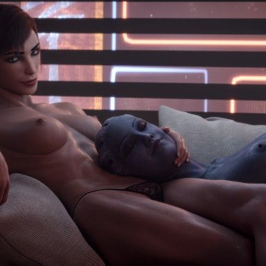 mass effect, mass effect 2, mass effect 3, femshep, liara t'soni, ceeeeekc, 2girls, abs, alien, alien girl, athletic, athletic female, breasts, female, female only