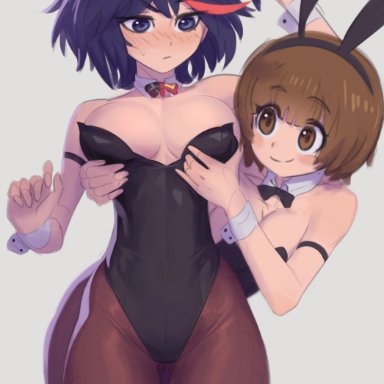 kill la kill, mankanshoku mako, matoi ryuuko, anonds31, 2girls, alternate costume, breasts, bunny ears, bunnysuit, female, thunder thighs, yuri, tagme