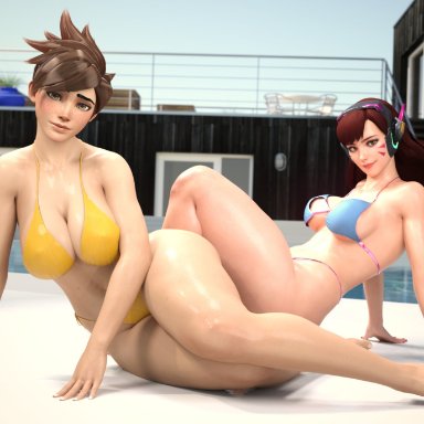 overwatch, d.va, tracer, hagiwara studio, 3d, tagme