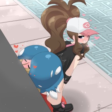 game freak, nintendo, pokemon, pokemon bw, hilda (pokemon), serena (pokemon), mistpirit, 1girls, aged up, arm band, ass, ass in face, big ass, big butt, blonde hair