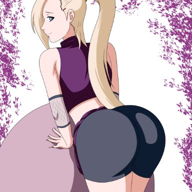 boruto: naruto next generations, naruto, naruto (series), naruto shippuden, ino yamanaka, elmonais, 1girls, behind view, bent over, bike shorts, blonde hair, blue eyes, bubble butt, clothing, dress lift